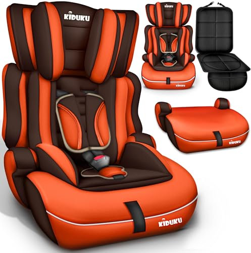 KIDUKU® Kindersitz 9-36 kg (1-12 Jahre) - Autositz ECE R129/03, Gruppe 1/2/3 Autokindersitz Kinderautositz, Braun/Orange