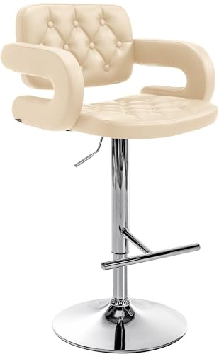 CLP Barhocker Dublin Mit Kunstleder-Bezug I Höhenverstellbar | Farbe Creme Gestell Farbe Chrom