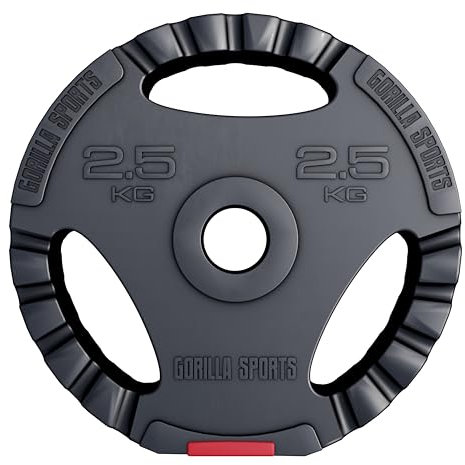 GORILLA SPORTS® Hantelscheiben - Einzeln/Set, 1,25kg, 2,5kg, 5kg, 10kg, 15kg, 17,5kg, 27,5kg, 30kg Gewichte, 30/31mm Bohrung, Tri-Grip, Kunststoff - Gewichtsscheiben, Hantelscheiben-Set