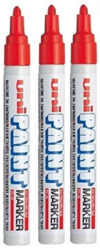 Uni Coloured Medium (2.2-2.8mm) PX-20 Red Oil Paint Marker Pen Metal Glass Wood Plastic Stone Outdoor Bullet Nib Tip (Pack Of 3)