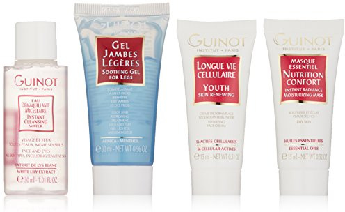 5-teiliges Guinot Travel Kit Reiseset, Masque Essentiel Nutrition Conf. Longue Vie Creme, Reinigung 2 in 1, Eisgel