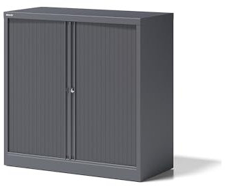 BISLEY Armoire Essentials avec 1 étagère pour 2 hauteurs de classeurs, Métal, 9634 Volet Roulant Anthracite, Corps Gris Anthracite, 47 x 100 x 100 cm