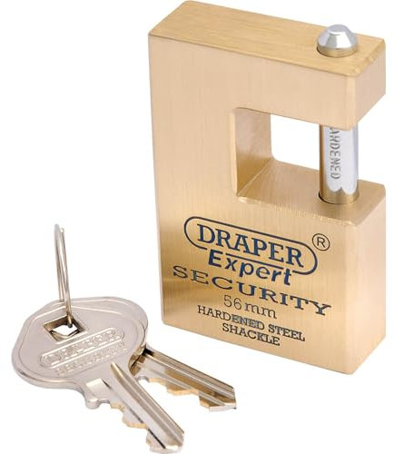 Draper 64200 Expert Quality Close Solid Brass Padlock and 2 Keys with Hardened Steel Shackle 56 Millimeters