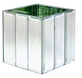 Serene Spaces Living Small Gatsby Mirror Strip Cube Vase – Art Deco Inspired Glass Vase with Mirror Finish, Measures 4” Cube