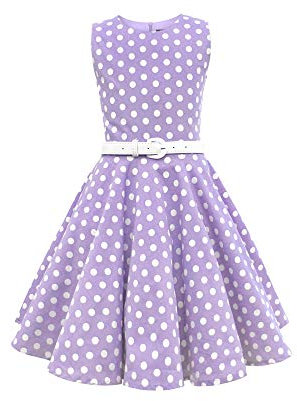 BlackButterfly Bambini Abito Vintage a Pois Anni '50 Audrey (A Pois - Viola, 9-10 Anni)