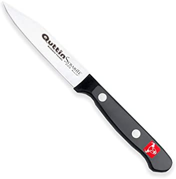 Quttin Cuchillo Pelador Profesional, Hoja Afilada Remaches Acero Inoxidable, Molibdeno Vanadio, Frutas-Verduras, Mango POM Resina Acetalica. Sybarite Negro, Hoja 9 cm