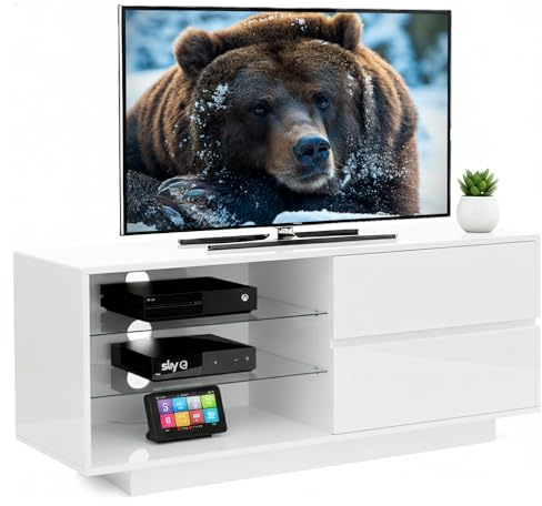 Centurion Gallus Gloss White 2-White Drawers 3-Shelf TV Stand
