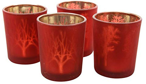 Windlicht Teelicht Glas Laserbäume 2er Set