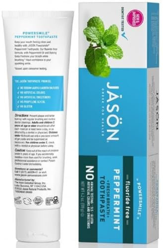 Jason Organic Toothpaste Powersmile Whitening Peppermint Fluoride Free 170G , 170 G (1Er Pack)