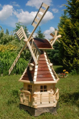 Deko-Shop-Hannusch Moulin à vent décoratif en bois avec roulement à billes 1,25 m marron