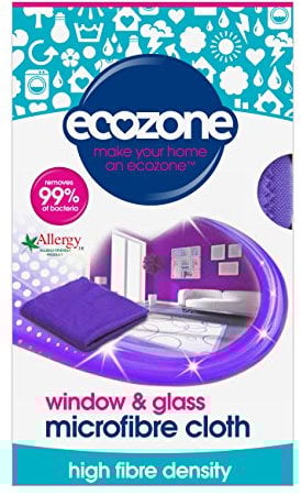 Ecozone Microfibre Window & Glass Cleaning Cloth, for Windows, Device Screens & Mirrors, High Fibre Density Re-Usable Smear Free Surface Polishing Wipe, Vegan Friendly & Washable – Purple (40 x 50cm)
