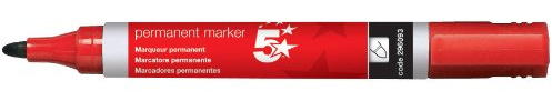 5 Star Office Permanent Marker Xylene/Toluene-free Smearproof Bullet Tip 2mm Line Red [Pack 12]