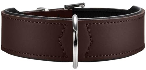 HUNTER Hundehalsband BASIC, Farbe: braun/schwarz, Pflegeleichtes Spaltleder, Raffinierte Nahtführung, Dezentes Design, Größe: 55
