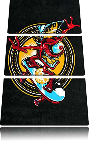 Pixxprint Cali Skate black, Leinwandbild 3 Teilig, Gesamtmaß: 120x80cm, Wandbild, Dekoration, fertig gespannt, Kein Poster