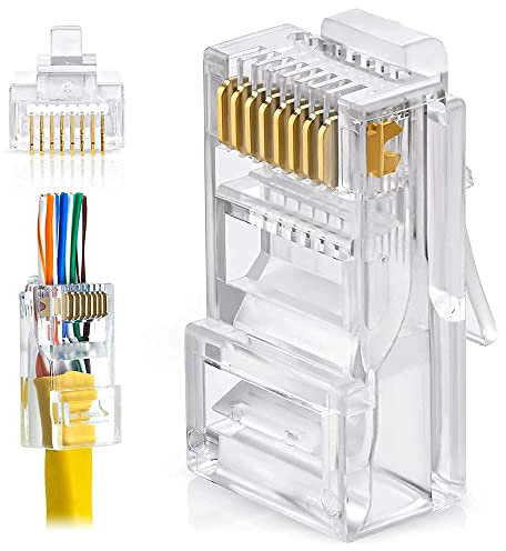 Splinktech SAFEKOM| 100 PCs RJ45 Connector, CAT5e, CAT5 Cable End, Connector Network LAN, Network Cable Connector, Soft Plastic Ethernet Network Plug, Gold Plated Connector Pins leads.