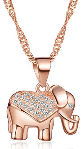 Unendlich U Elegant Elefant Damen Halskette 925 Sterling Silber Zirkonia Anhänger Kettenanhänger, Rosegold