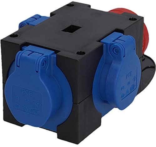 PC-Electric Electric 31114 CEE-Mobil-Verteiler 3xSchuko 16A abges. Mobilverteiler Kunststoff Baureihe ST.ANTON 3xSSD GS16/5 m.B. IP44, schwarz-rot-blau