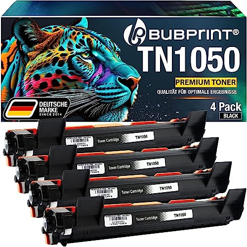 Bubprint TN 1050 4 Toner kompatibel als Ersatz für Brother TN-1050 TN1050 für HL-1110 MFC-1910W DCP-1610W MFC-1810 DCP-1612W HL-1210W HL-1212W DCP-1510 DCP-1512 HL-1112 Schwarz