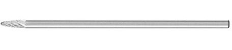 PFERD HM-Frässtift mit Langschaft, Rundbogenform RBF, Zahnung 3 PLUS, Frässtift-ø 3mm, Schaft-ø 3mm, Länge 75mm, 21217587 – für universelle Anwendungen auf den wichtigsten Werkstoffen