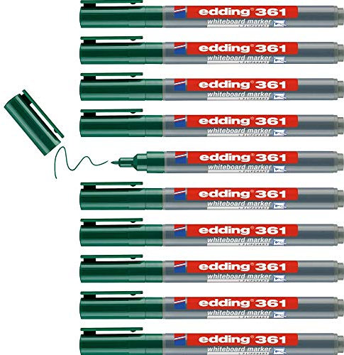 edding 361 Whiteboardmarker - grün - 10 Whiteboard Stifte - Rundspitze 1 mm - Boardmarker abwischbar - für Whiteboard, Flipchart, Magnettafel, Pinnwand, Memoboard - Sketchnotes - nachfüllbar