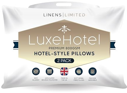 Linens Limited - Soft Pillows 2 Pack, Made in the UK, Hotel Quality, LuxeHotel Bounce Back Pillows, Soft and Firm with Orthopedic Support, Non-Allergenic, Machine Washable (White)