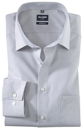 OLYMP Luxor modern fit Hemd Langarm New Kent Kragen Chambray, Größe 42, Farbe Hellgrau