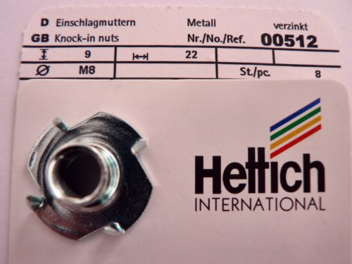 HKB ® Hettich Einschlagmuttern M8 verzinkt, 8 Stück, Artikelnr. 512