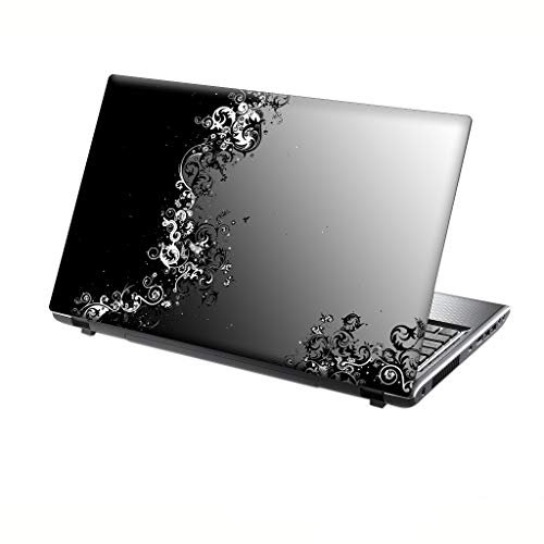 TaylorHe 15.6 inch 15 inch Laptop Skin Vinyl Decal with Colorful Patterns and Leather Effect Laminate MADE IN England Vintage Black and White Abstract Floral