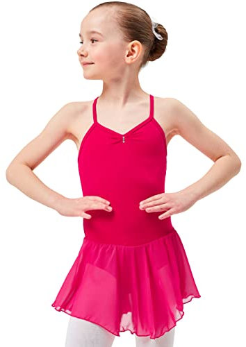 tanzmuster Body da Danza Classica 'Maja' con gonnelino in Chiffon per Bambini in Fucsia, 104/110 (5-6 Anni)