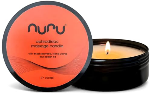 NURU Massagekerze 200ml – Premium Massageöl-Kerze Made in EU, veganes warmes Pflegeöl mit Arganöl, Vitamin E & Nori-Algen, handgefertigt & tierversuchsfrei