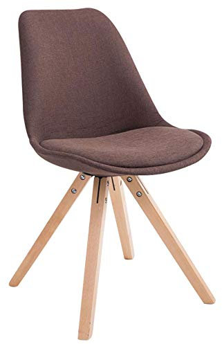 CLP Retro-Stuhl Toulouse Square Mit Stoffbezug Und Hochwertigem Sitzpolster I Lehnstuhl Mit Stabilem Holzgestell I Sitzhöhe 48 cm, Farbe:braun, Gestell Farbe:Natur
