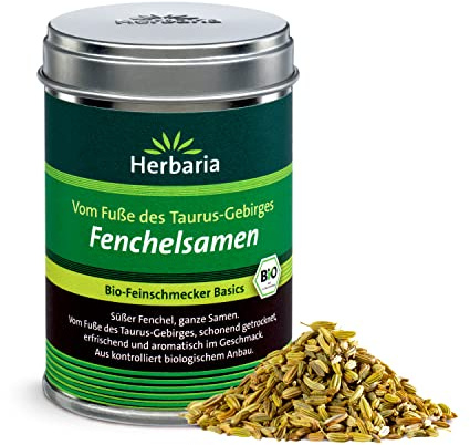 Herbaria Fenchelsamen 40g M-Dose – Bio Fenchelsamen ganz – Bio Gewürze zum Würzen von Salat, Kohl, Fisch und Gemüse und als Brotgewürz – in nachhaltiger Aromaschutzdose