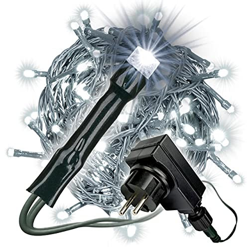 Nipach GmbH 200er LED Lichterkette weiß für Innen Aussen grünes Kabel Weihnachtsbeleuchtung Weihnachtsdeko Festdeko Partydeko Partylichter wasserfest Xmas