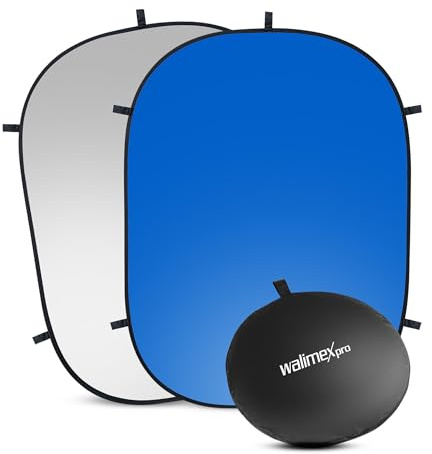 Walimex pro 2 in 1 Falthintergrund grau/ blau 150 x 200 cm, robuster Fotohintergrund mit Federring, faltbarer Hintergrund für Fotostudio mit Transporttasche
