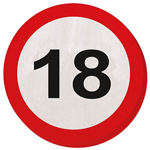 Folat 28318 Party Servietten Verkehrsschild (1 x 20 STK.)-Zahl 18