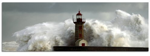 PANORAMA BILD in 150x50cm TOP Bilder! (Leuchtturm im Sturm) Wandbild xxl günstig & modern ART PRINT Wandbilder Bilder EXKLUSIVES Fotowandbild auf Leinwand und Keilrahmen Bild Leinwandbild Fotodruck modern Zeitlos Stilvoll wie ein Gemälde Ausführung schöner Kunstdruck auf echter Leinwand als Wandbild mit Rahmen. Preiswerter als Ölbild Gemälde Foto Poster Plakat mit Bilderrahmen.