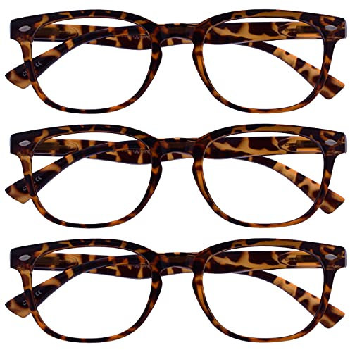OPULIZE UV Reader Brown Tortoiseshell Reading Glasses Value 3 Pack Designer Style Mens Womens Spring Hinges UVR3PK014 +3.50