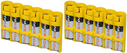 Powerpax Slim Line AAA-Batteriebehälter, für 6 AAA-Batterien, Gelb, 2 Stück