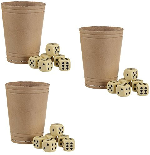 Kaufen-schenken-spielen B Ware 3 Leder-Würfelbecher + 18 Würfel Bundle Lederwürfelbecher