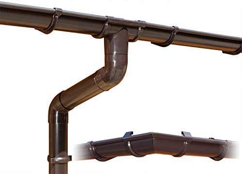 Kit gouttière PVC pour quatre versants | GD16 | disponible en 4 couleurs | Idéal pour votre abri ou chalet de jardin ! (Kit complet circonférence jusqu'à 24.50 m, Brun)