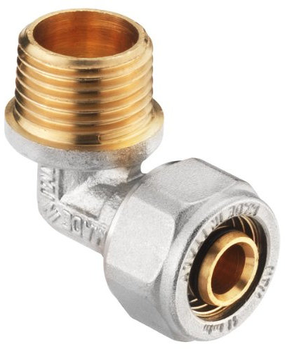 Verbundrohrsystem Schraub-Kupplung Übergang, Winkel 90°, 16 mm x 1/2 Zoll AG, messing