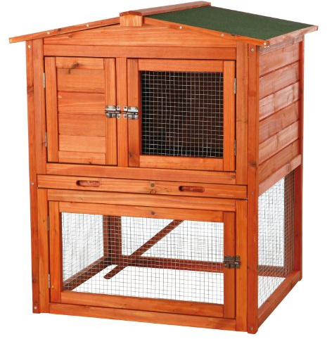 TRIXIE natura Outdoor Rabbit Hutch with Run - Small 2-Story Rabbit Cage with Non-Slip Ramp - Elevated Small Animal House with Secure Playpen, Hinged Roof & Pull-Out Tray - in Natural
