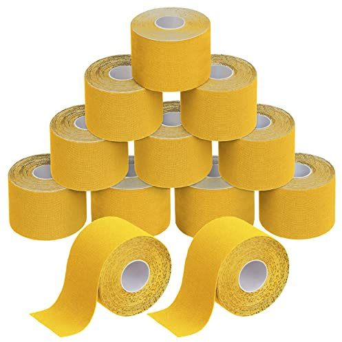 BB Sport 12 Rollen Kinesiologie Tape 5 cm x 5 m Viele Farben E-Book Anwendungsbroschüre Physio Tape Set Elastisch Wasserfest Muskelstraffende Bänder, Farbe:gelb