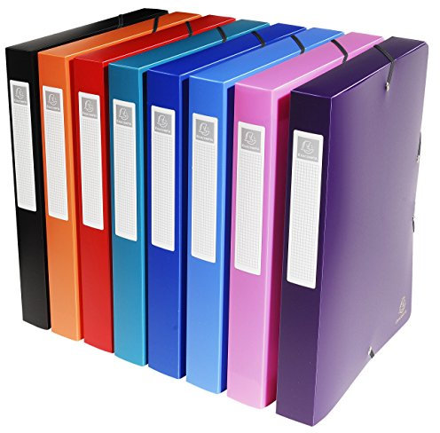 Exacompta 5970E 8er Pack Sammelbox OPAK mit Gummizug 40 mm breit aus blickdichtem Kunststoff mit Rückenschild für DIN A4 Archivbox Heftbox Dokumentenbox Zeichenbox farbig sortiert