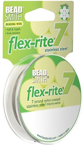 The Beadsmith Flex-Rite Beading Wire, Nylon-Coated Stainless-Steel Wire | 7-Strand, 0.014 (0.35 mm) Dia, Clear, 30 ft Spool, Durable Necklace & Bracelet String, For Jewelry Making Supplies