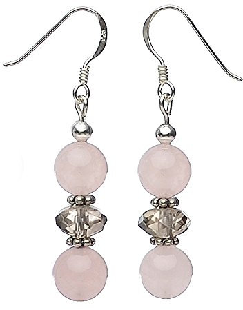Ohrringe Ohrhänger Rosenquarz & Rauchquarz facettiert Silber braun rose Damen