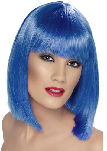 Smiffys Glam Perücke, Blau, Kurz, abgerundet mit Pony