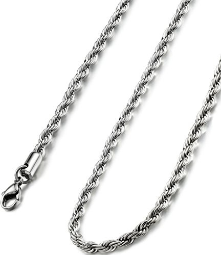 FIBO STEEL 4mm Stainless Steel Rope Chain Necklace for Men 16-30 inches Silver Gold Black-tone