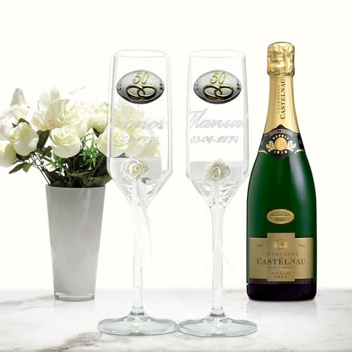 Curia Grabador Copas de Boda, Brindis para Novios Personalizada GRABADA con Nombre y Fecha. Regalo para Aniversario