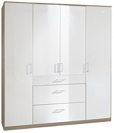 Wimex Kleiderschrank/ Drehtürenschrank Clack, (B/H/T) 180 x 198 x 58 cm, Weiß/ Absetzung Eiche Sägerau
